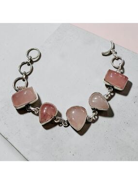 Rose Quartz 925 Silver Plated Bracelet